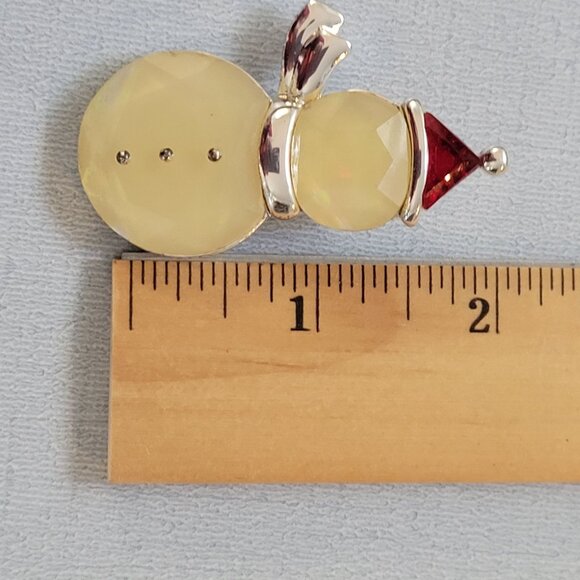 Opalescent & Silver Snowman Brooch Pin With Red Hat - Picture 4 of 4